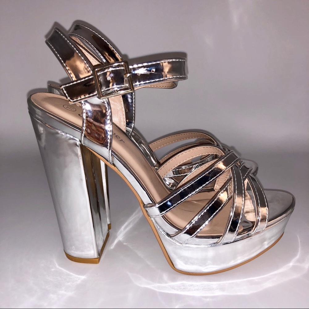 NEW SPARKLING SILVER platform sandals!